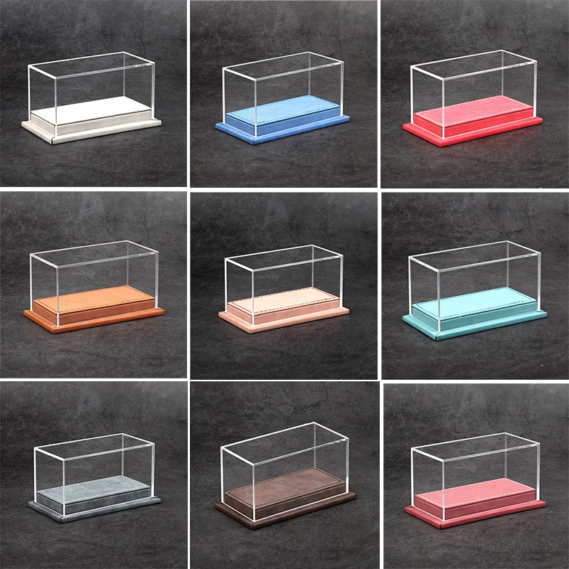 

1:64 Scale Model Car Acrylic Display Box Transparent Dustproof Leather Base Lots Collection Scene Ornament Gift