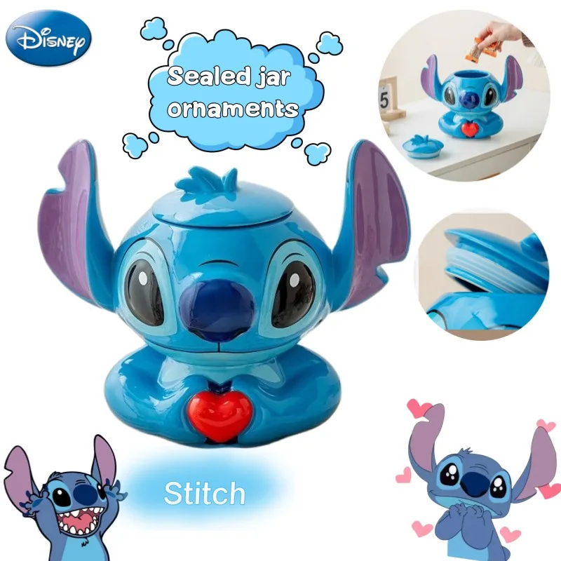 

Disney Stitch Shape Storage Box Creative Kawaii Tabletop Decoration Ornaments Large Capacity Storage Jar Sealed Candy Jar Gifts