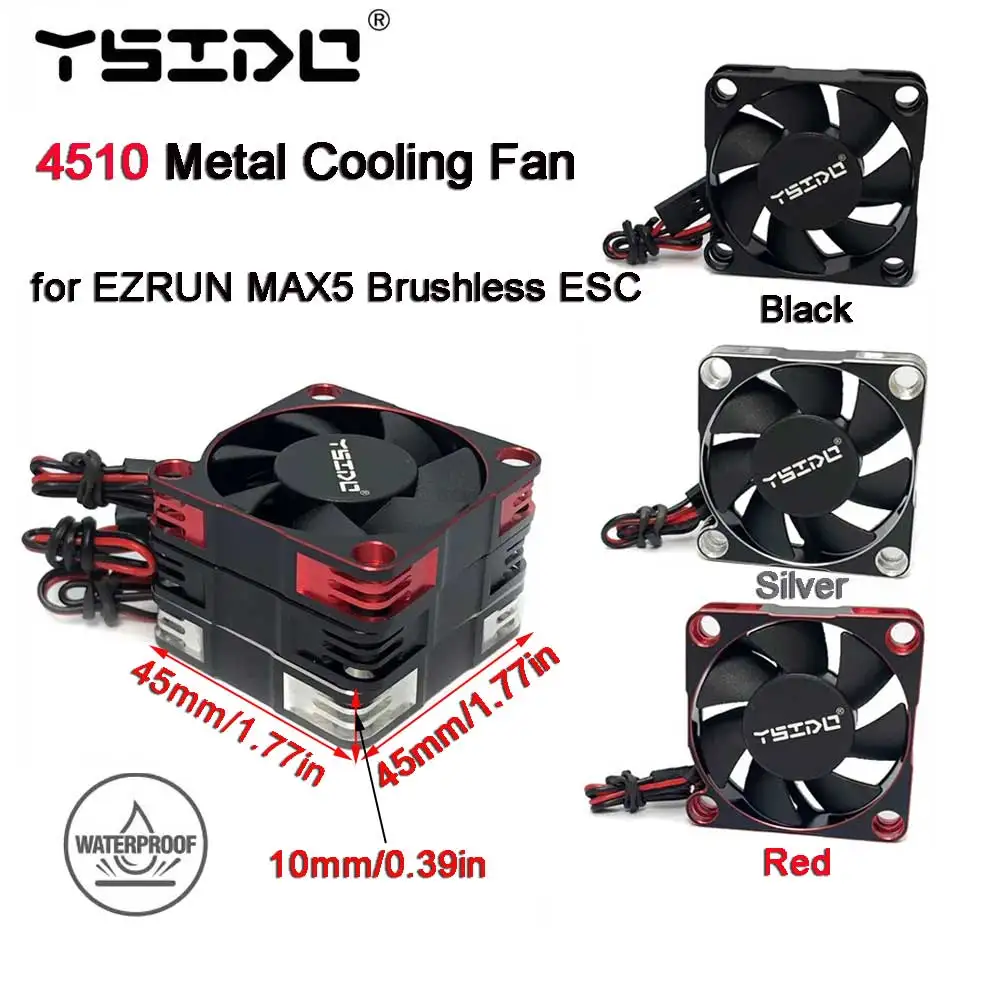 YSIDO Waterproof 4510 Metal 3-9V Upgrade ESC Heat Dissipation Cooling Fan for Hobbywing EZRUN MAX5 Brushless Speed Controller