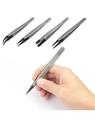 1PC For Watch Hands Installation Work Straight Elbow ESD-259 ESD-259A ESD-7A Handle Stainless Antistatic Plastic Tweezers