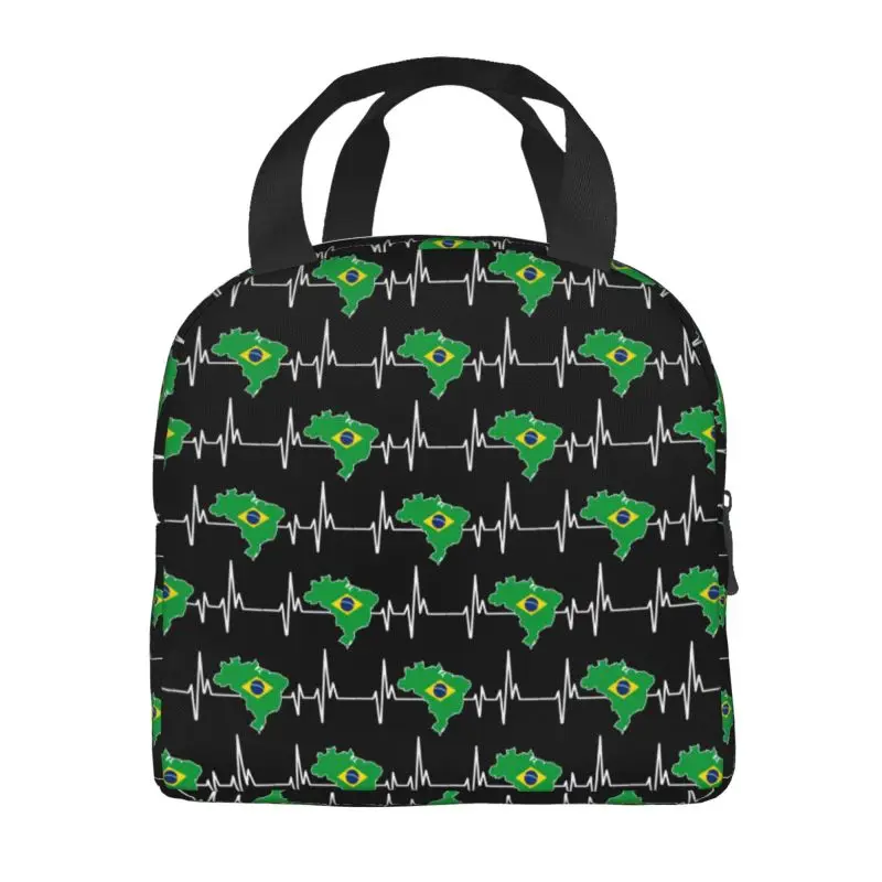 Heartbeat Design Brazilian Flag Brazil Resuable Lunch Boxes Brazilian Proud Cooler Thermal Food Insulated Lunch Bag School