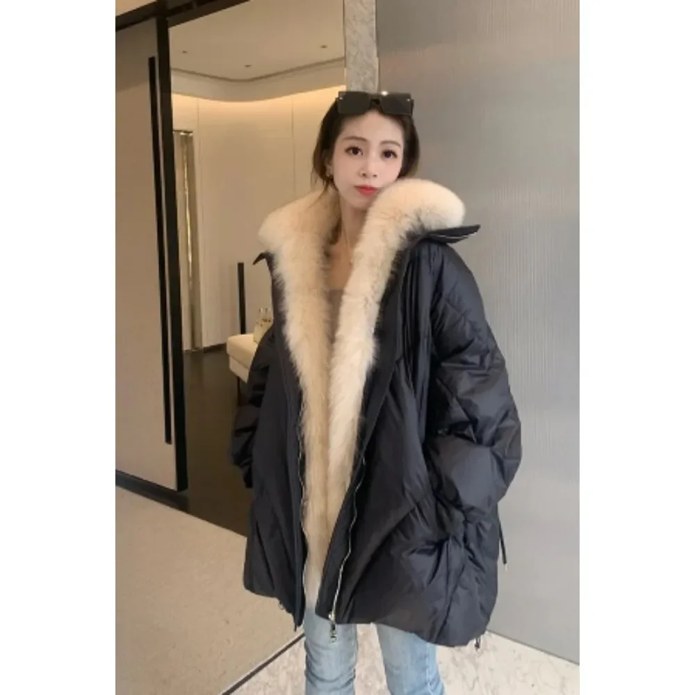 2024 Fashion New Autumn Winter Women\'s Warm Goose Down Jacket with Real Fox Collar Thick Women Coat Luxury Female  Outerwear