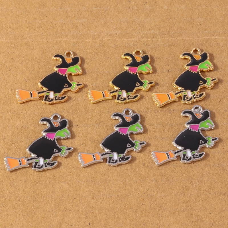 10pcs Enamel Halloween Witch Charms Pendant for DIY Earring Bracelet Necklace Handmade Jewelry Making Accessories Supplies