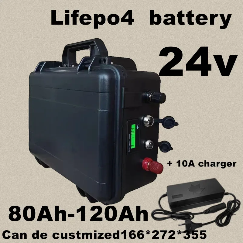 Lifepo4 24v 80AH 100AH 120AH lithium battery BMS 2000W for RV AGV Air conditioner heater Solar energy storage   10A charger