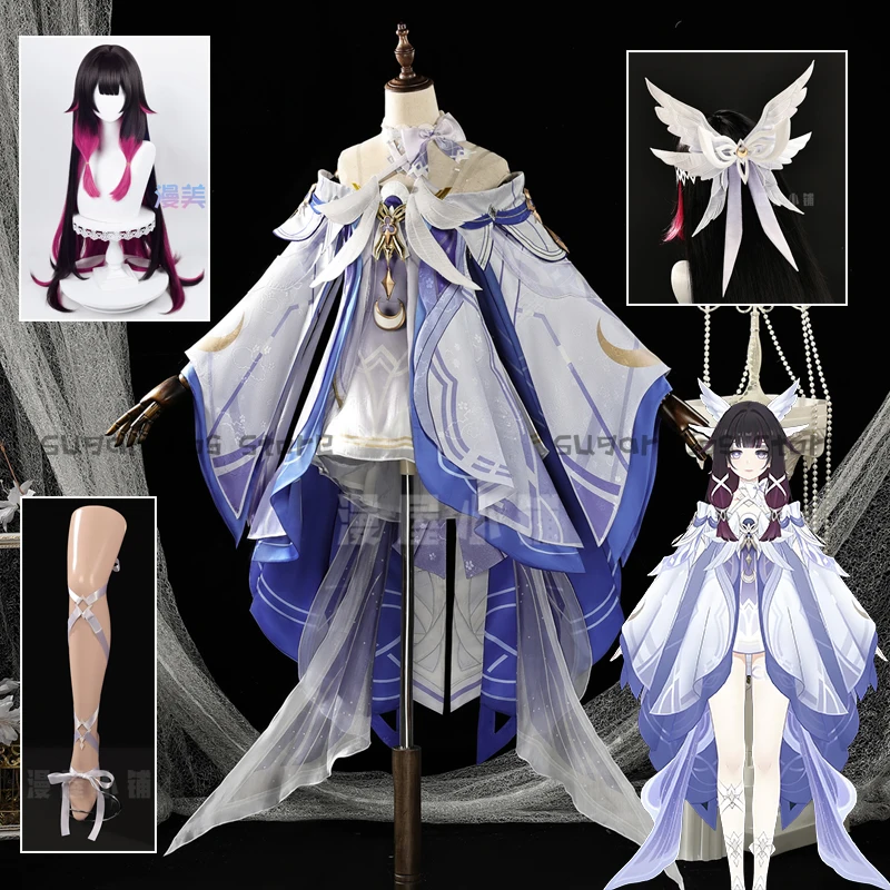 

Игра Genshin Impact Columbina Косплей Костюм Парик Damselette Платье Униформа Головные уборы Одиннадцать Fatui Harbingers Хэллоуин Вечеринка