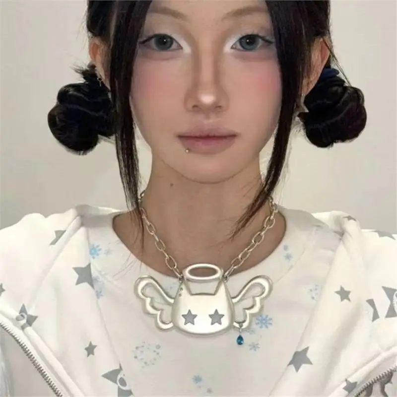 1 قطعة شخصية سوبر كبير المختنق سلسلة الترقوة الملاك القط قلادة قلادة الهيب هوب مجوهرات اكسسوارات هدايا