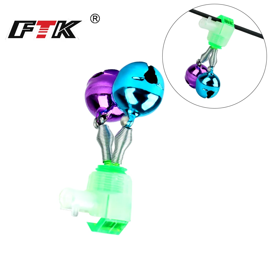 FTK 10PCS Rod Tip Clamp Fishing Pole Fish Bite Lure Alarm Alert Twin Bell Ring Clip Fishing Bells Fishing Accessory