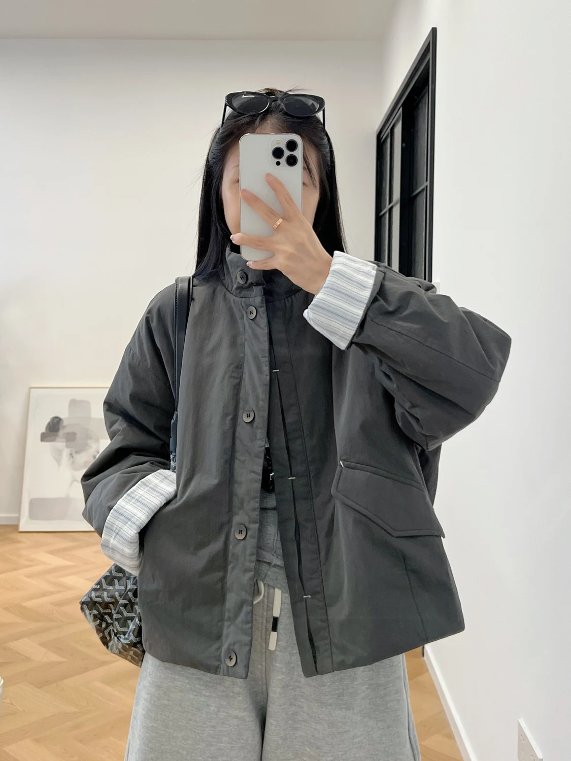 

Высококачественная свободная женская хлопковая куртка с воротником-стойкой и полосками в стиле пэчворк, осенне-зимняя мода в корейском стиле