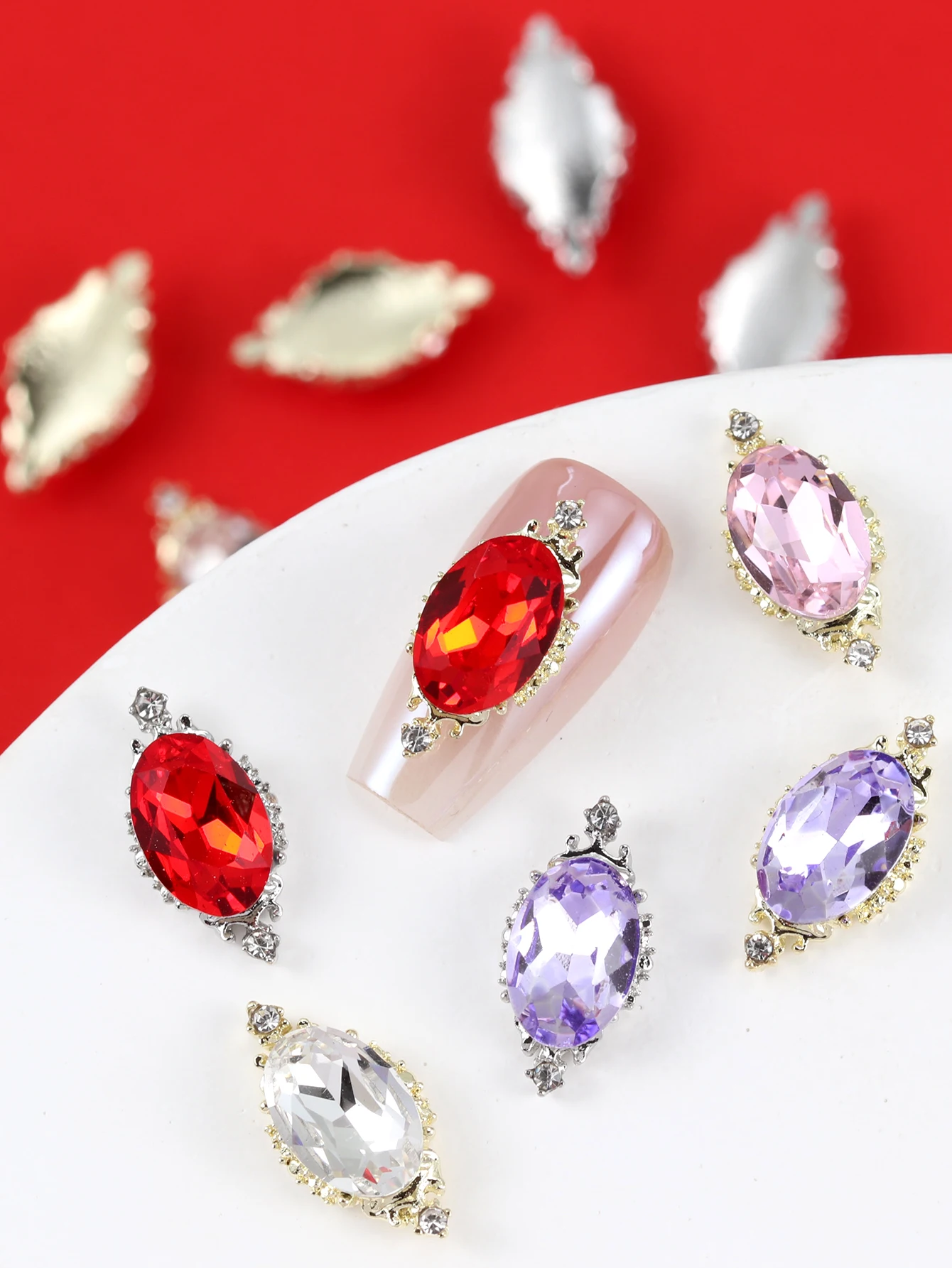 10pcs Nail Art Nail Charm Nail Accessories Luxury Style Large Elliptical Nail Gem DIY Nail Shop, Dedicated for Nail Technicians