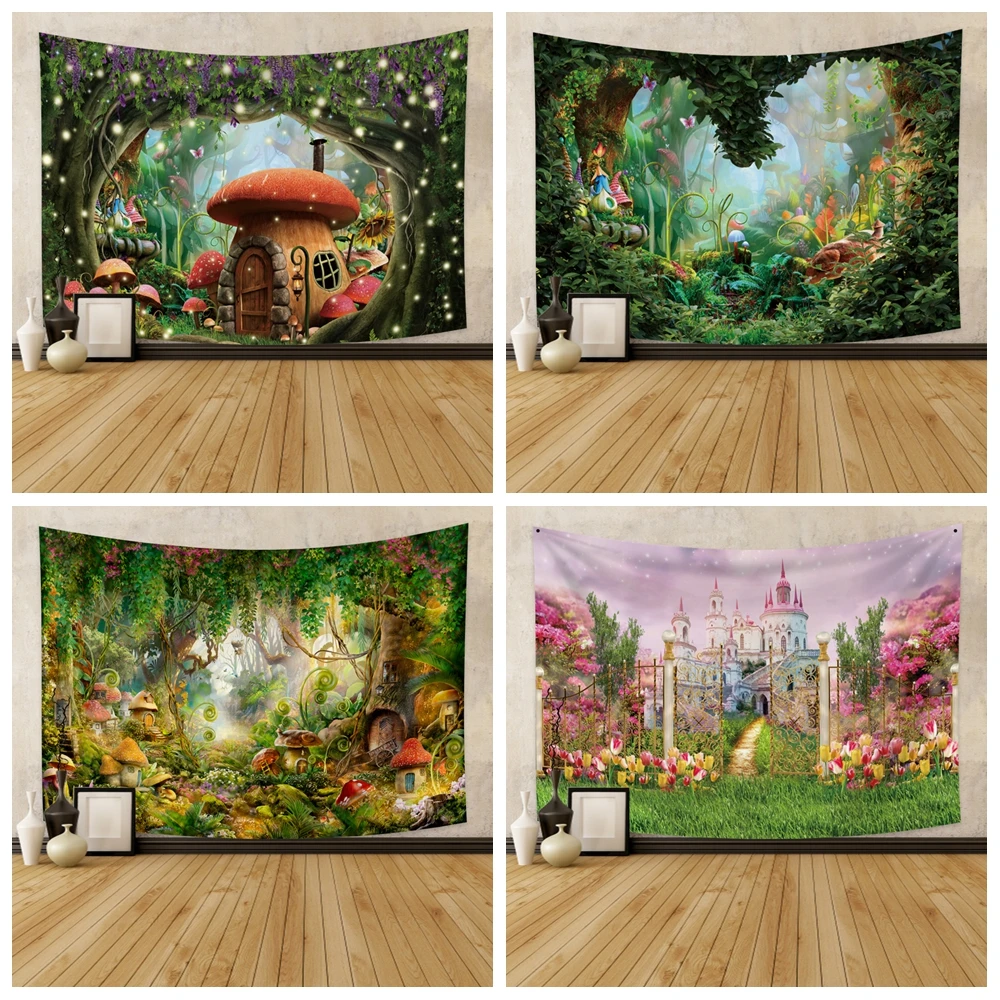 

Fantasy Forest Mushroom Tapestry Home Decor Wall Hanging Bohemian Wall Decoration Beach Towel Polyester Blanket