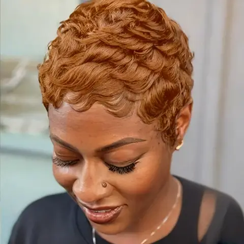 Brazilian Human Hair Pixie Cut Wig with Bangs Full Machine wig Natural Look Pixie Haircut Natural Hair Texture Hair Wig