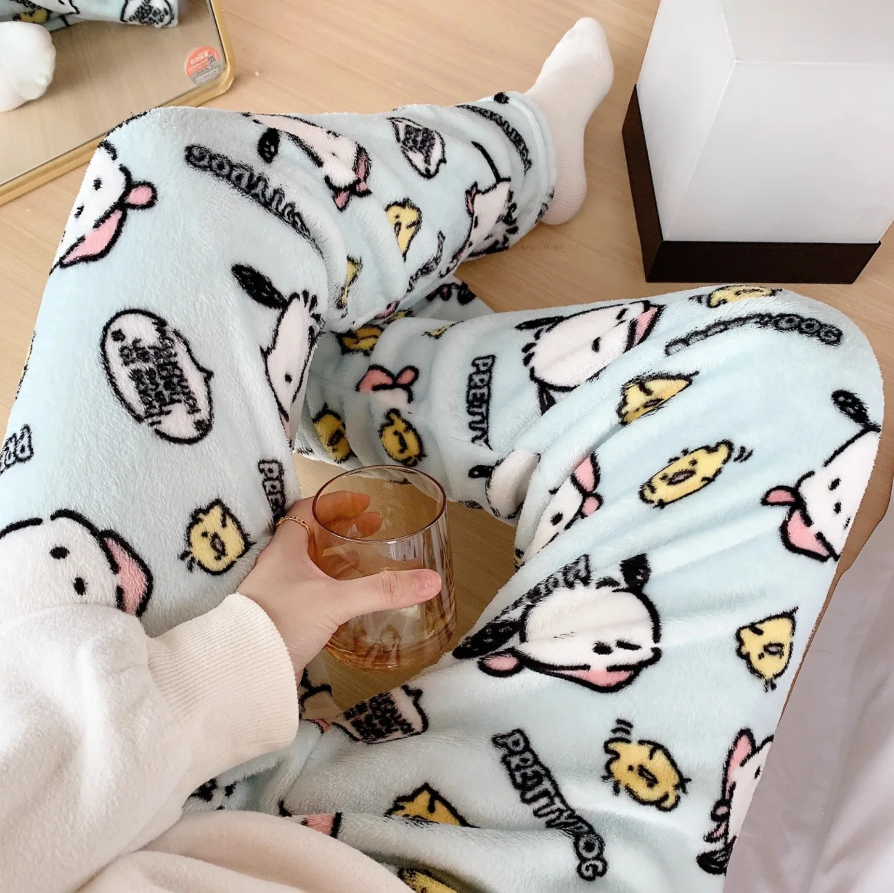 Autumn And Winter Ladies Girls Animal World Flannel Pajama Trousers Women Autumn And Winter New Coral Fleece Thickened Padded Wa