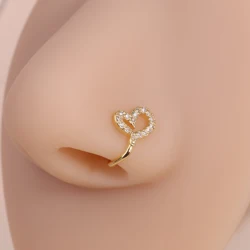 1pc Heart Non-Pierced Copper Inlaid Zircon U Shape Nose Pin Fake Nose Ring Women Non-Pierced Piercing Jewelry