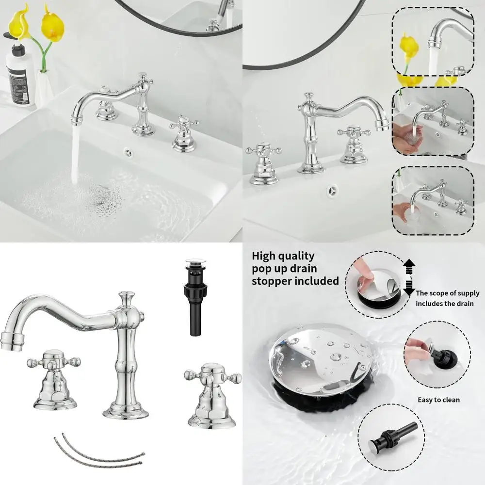 

Chrome Widespread 2-Handle 3-Hole Bathroom Sink Faucet with Pop-Up Drain and Overflow