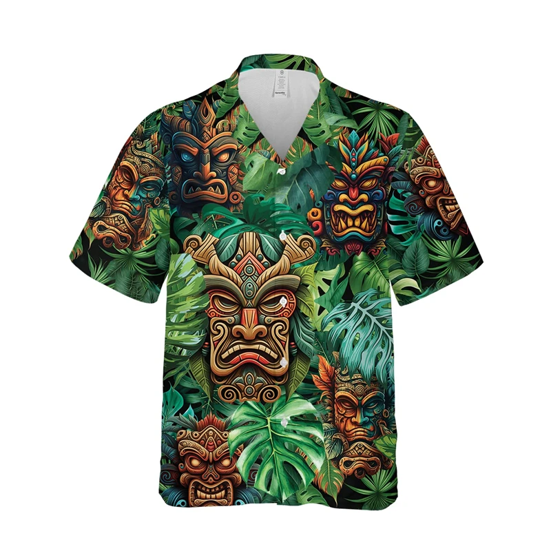 New 3d Tiki Print Hawaiian Shirts For Men Retro Men\'s Shirt Loose Casual Male Clothing 2024 New Mens Fashions Short Sleeve Shirt