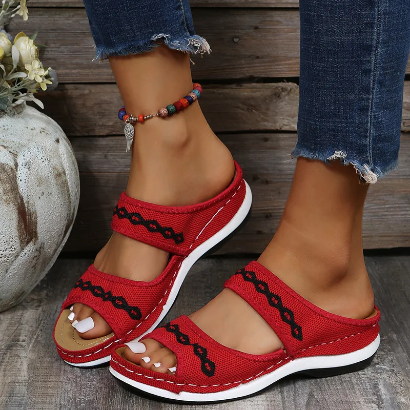 

Plus size women's knitted sandals summer new style platform low top sandals slippers, with open toe retro sandals