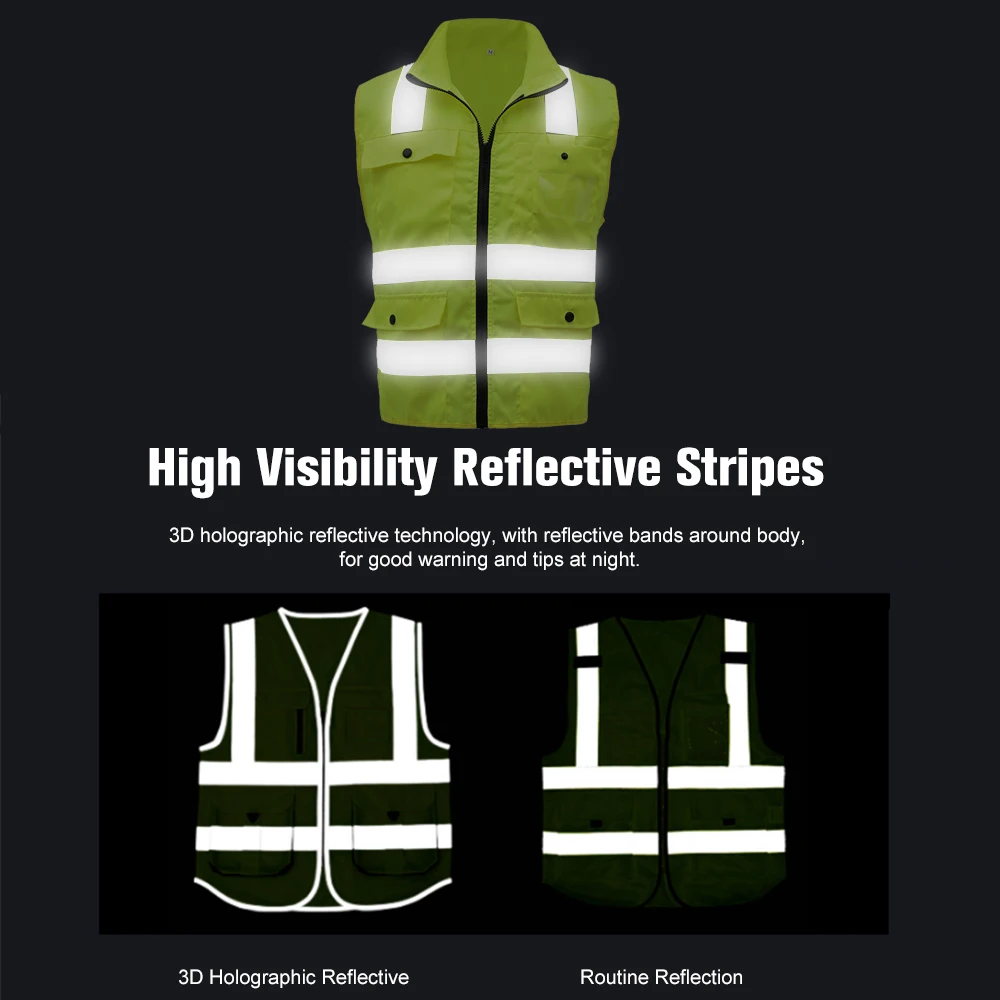 

Reflective Safety Vest Reflective Vest Multi Pockets Workwear Security Working Clothes Day Night Motorcycle Cycle Warning Safety