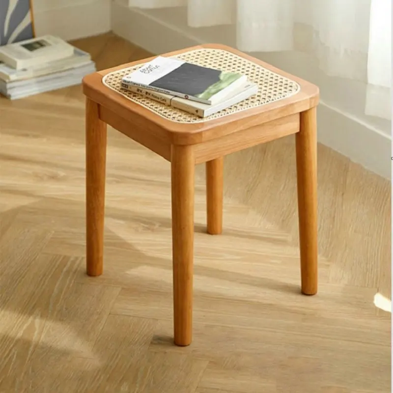 

European Furniture Simple Solid Wood Rattan Stool for Household, Living Room, Bedroom, Dining Table GN130UZ