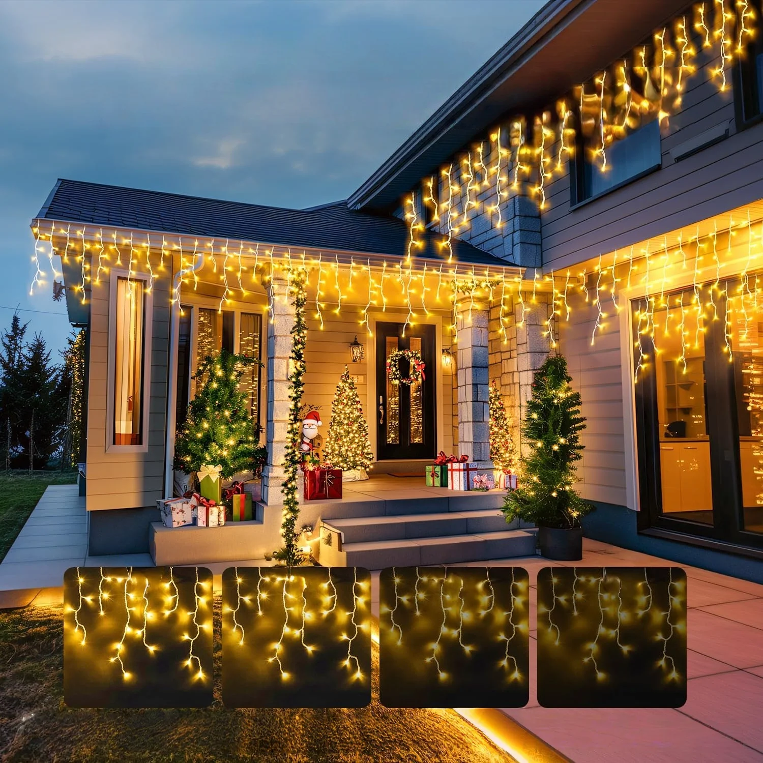Tasselled Lights for Outdoor 20M Wide Warm White Christmas Light, 220V Plug in Hang Lights for House Roof Holiday 50-70cm Droops
