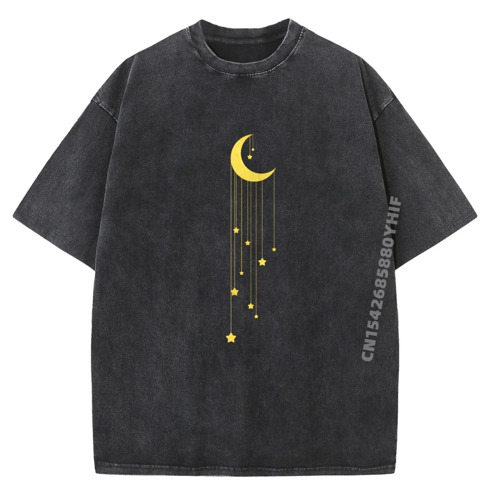 

Gold Moon And Falling Stars 3XL Men Clothing Christmas Retro Washed Tshirt Graphic Tees Men High Quality Men's T-Shirt