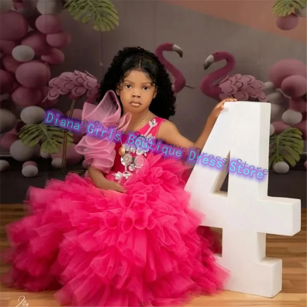 Gorgeous Layering Red Layered Tulle Fluffy Flower Girl Dress for Little Baby Girl Wedding Birthday Party Evening Ball Gowns