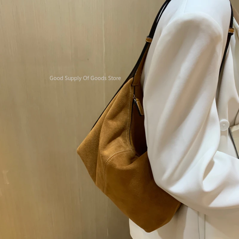 2025 bolso de ante Vintage para las axilas para las mujeres desplazamientos diarios señoras de gran capacidad bolso de mano de cuero genuino bolso de hombro de las mujeres