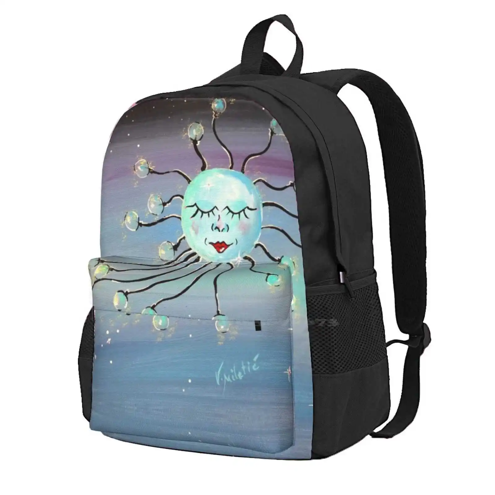 Sleeping Moon-Whimsical Art By Valentina Miletic Women Men Teens Laptop Travel School Bags Childrens Rooms Stars Colorful