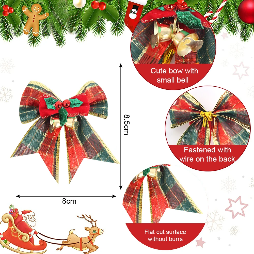 1pcs/Pack Christmas Vintage Linen Ribbon Knot Christmas Tree Decorations Bell Bows Home Party Gift Box Decoration