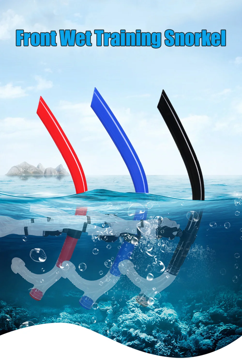 Schwimmtraining, Schnorchel, Mittelmontage vorne, bequem, montiertes Silikon-Mundstück, Junior-Schwimmer-Ausrüstung für Erwachsene, Jugendliche und Kinder – Detail 1