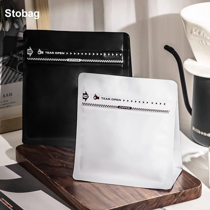 

StoBag 50pcs White/Black Frosted Coffee Beans Bag Packaging Stand Up Octagonal Food Sealed Aluminum Foil Storage Reusable Pouch