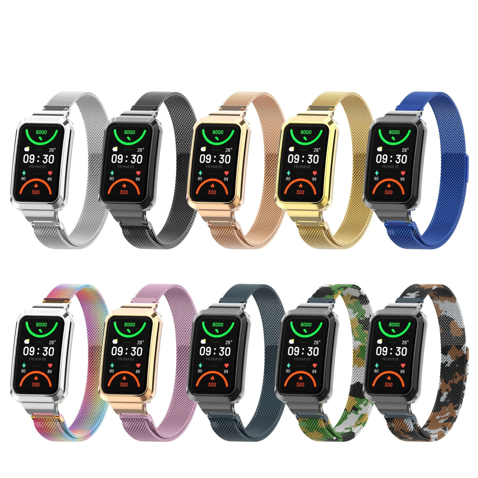 2-in-1-Set mit magnetischem Metallgehäuse und Milanaise-Armband für Oppo Watch Band 2, Milanaise-Armband und Metallrahmen in der gleichen Farbe