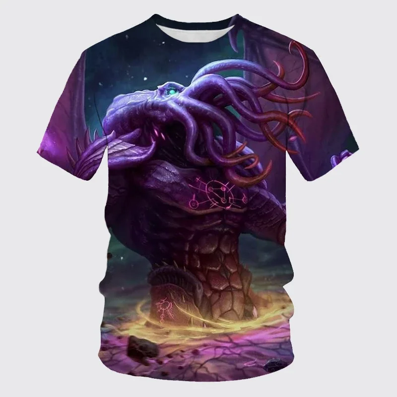 Horror Cthulhu 3D Print T-shirt For Men Clothes Summer Loose Short-sleeves Cool Streetwear T Shirt Casual Round Neck Tees Tops