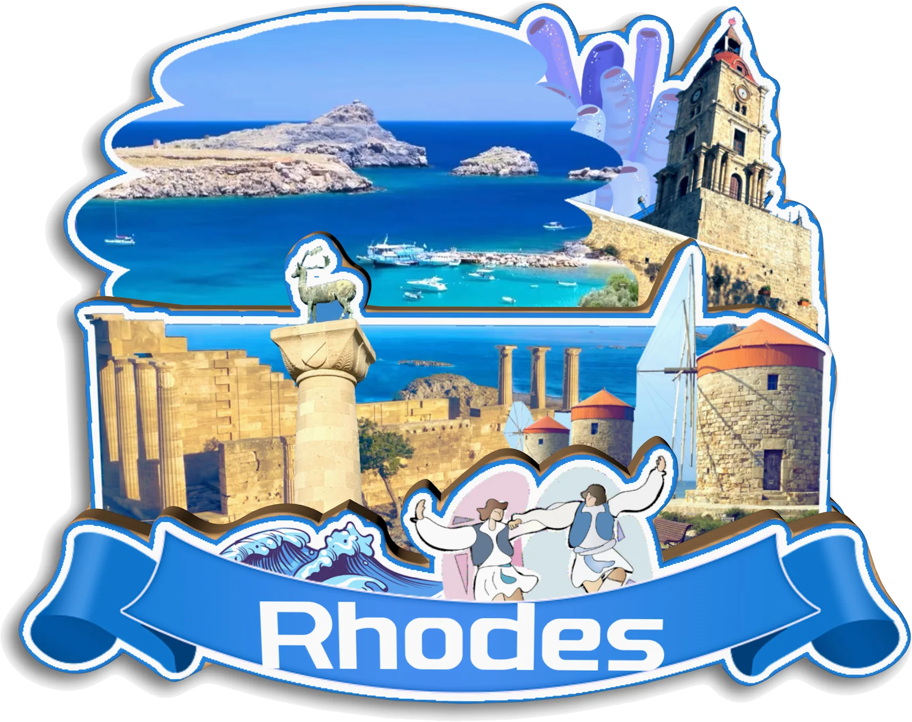 سانتوريني ميكونوس رودس هالكيديكي كريت يونان مغناطيس الثلاجة هدية تذكارية للسفر مصنوعة يدويًا