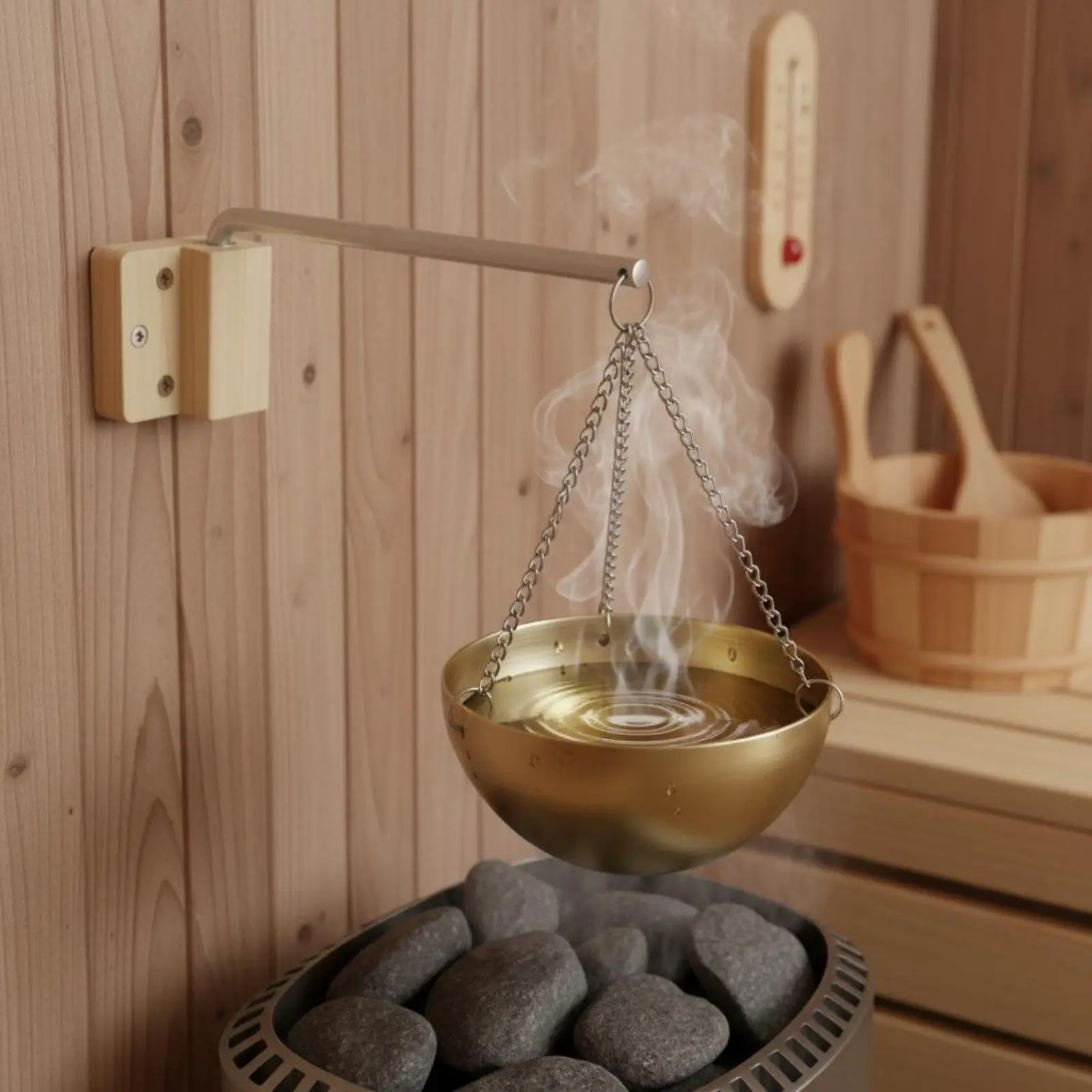 Gold Finish Sauna Oil Cup Hanging Chain Bowl for Scented Relaxation Home Sauna