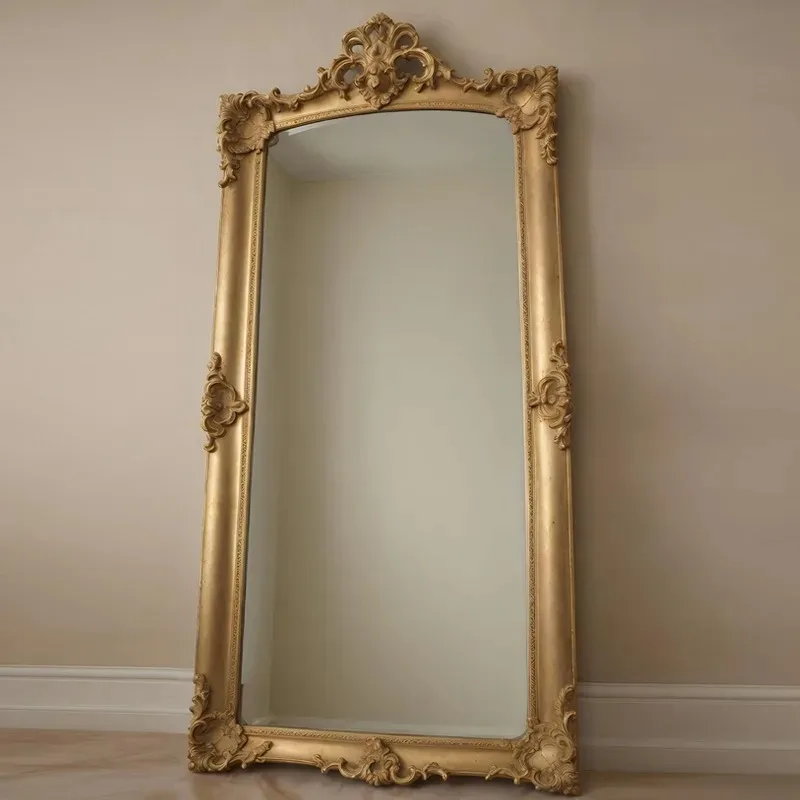 American retro carved full-length mirror French fitting mirror full-length mirror wall-mounted light luxury clothing store large