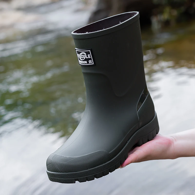 Short Tube Rubber Rain Boots With Cotton Lining Thick Durable Sole Waterproof Slip Resistant For Garage Cleaning Work