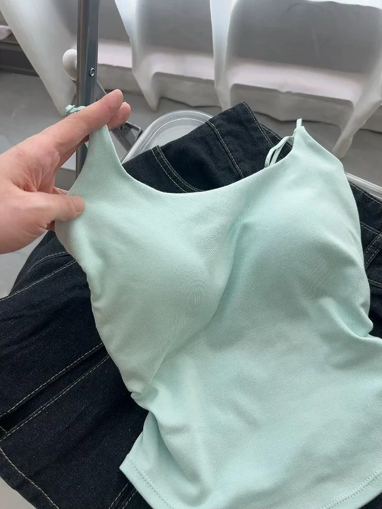 Seamless Vest Bra Set Women's Integrated Inner Wear Short Sleeve Drawstring Gored Backless Base Layer with Chest Pad Outerwear