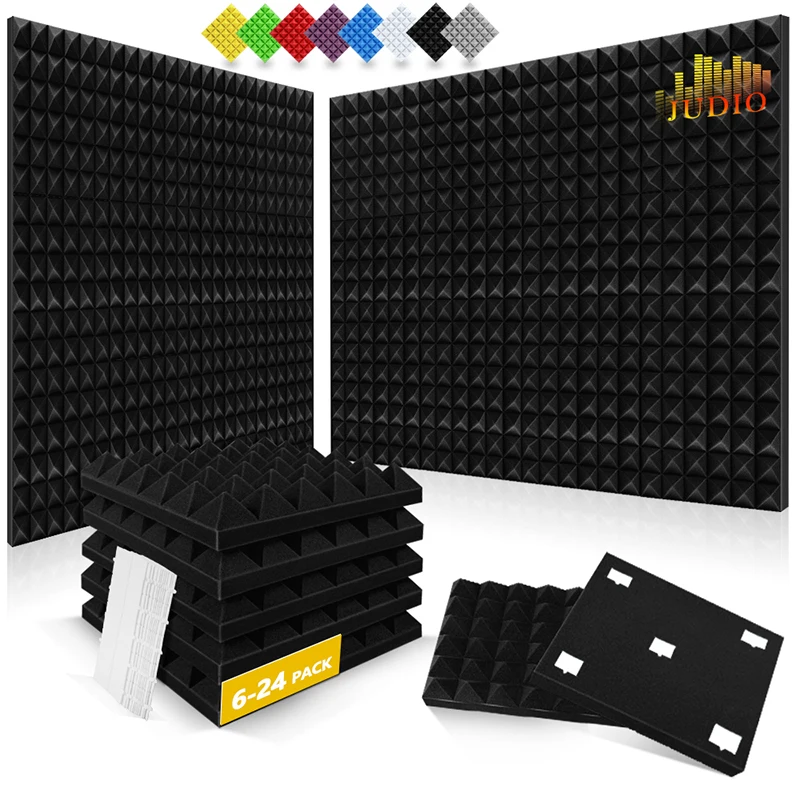 

Acoustic Treatment Black 6/12/24 Pcs, Music Room Pyramid Acoustic Foam Panels, Bedroom Design Soundproof Foam Self-Adhesive Wall