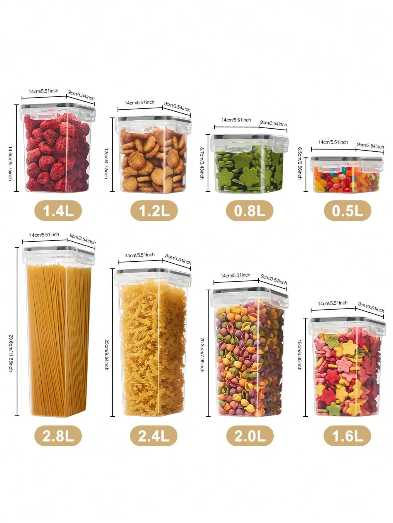

24pcs Airtight Food Storage Containers With Labels And Markers, Capacity For Cereal, Pasta, Flour, Sugar - Dishwasher