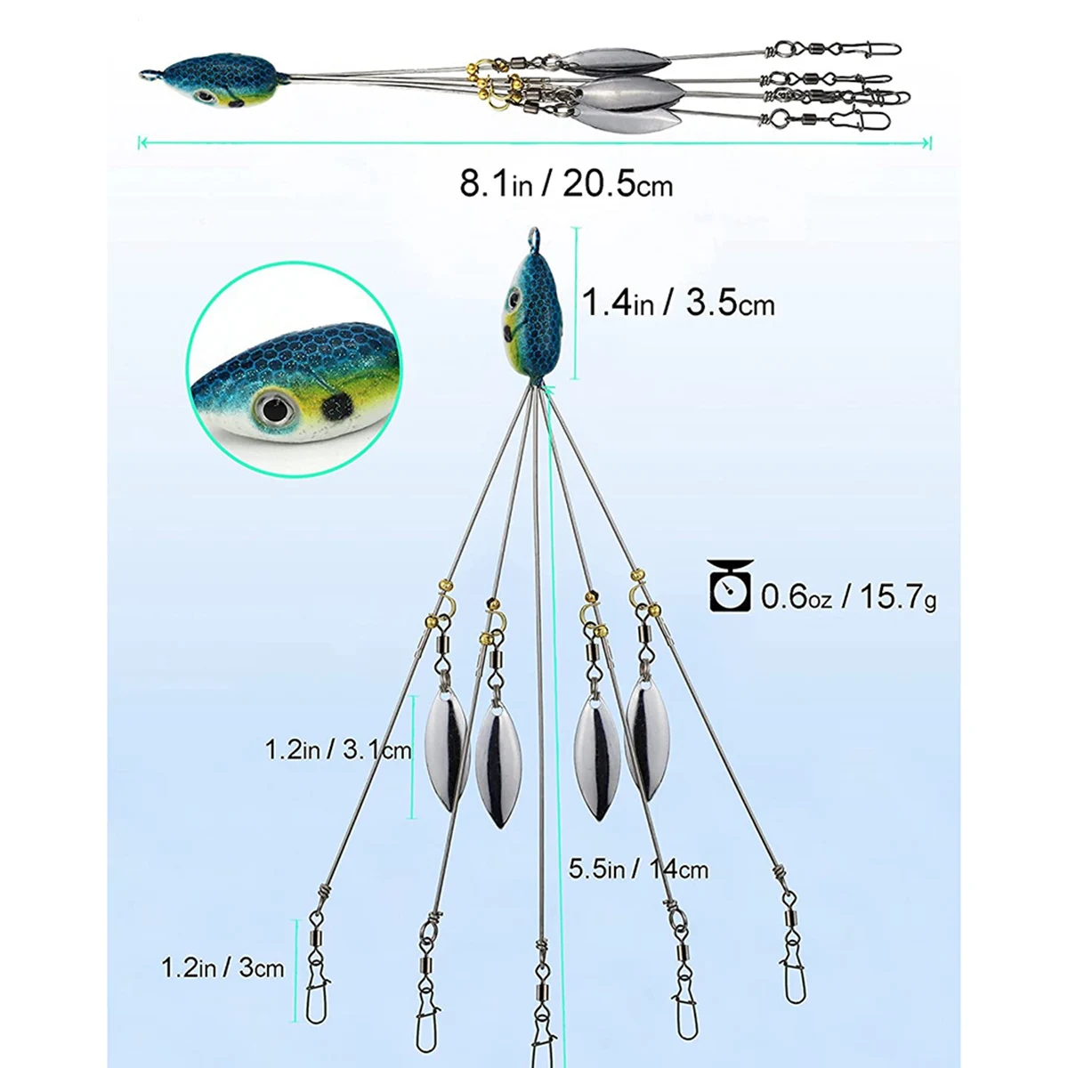 Umbrella Rigs for Bass Stripers Fishing, Freshwater Fishing Swimbait Lures Rig Kit, Blue