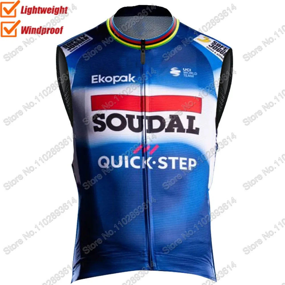 Black 2024 Soudal Quick Step Team Belgium World Wind Vest Windproof Lightweight Race Road Cycling Jersey Sleeveless Gilet MTB