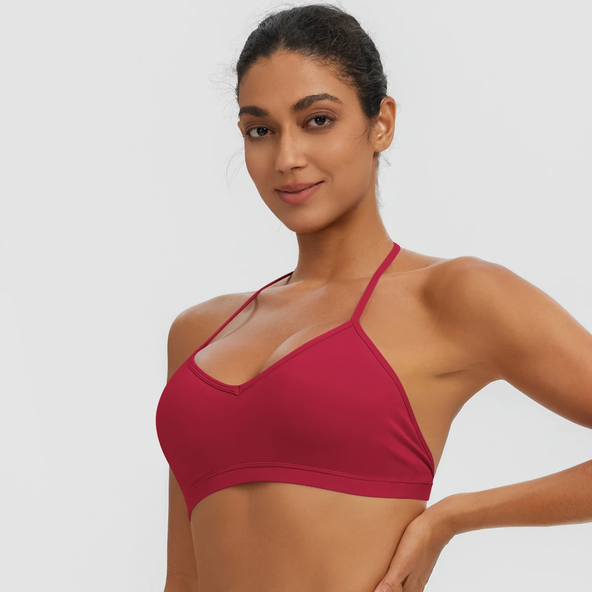 Damen-Sommer-Tanktops, einfarbig, mit Raffung, Yoga-BH, sexy, schöner Rücken, dünne Schulterträger, Sport-BH, Fitness-BH, Lauf-BH – Detail 34