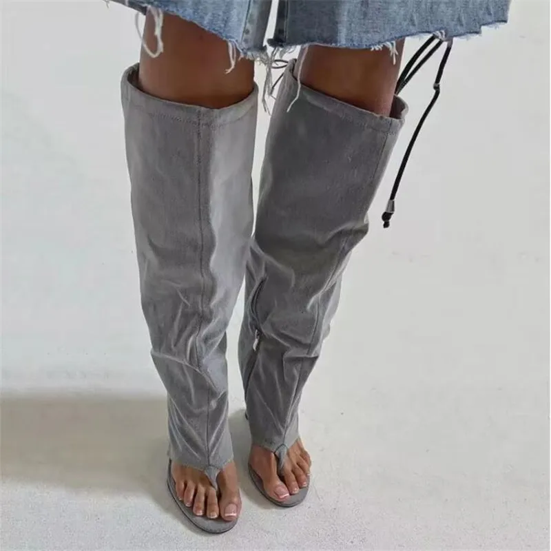 2026 Women Round Toe Knee High Boots for Woman's Zipper-Sid Elastic Cord Solid Color High Heels Shoes Ladies Autumn Long Botas