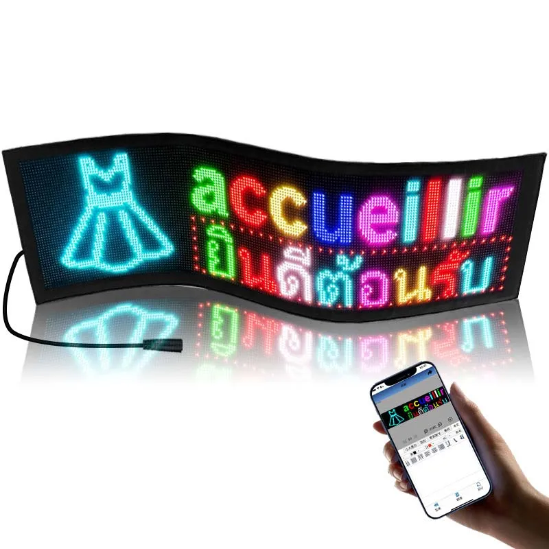 Imagem -06 - Led Screen Sign Publicidade Screen Rgb Scrolling Message Display Board Aplicativo Dobrável Soft Flexível Exibição da Janela Traseira do Carro