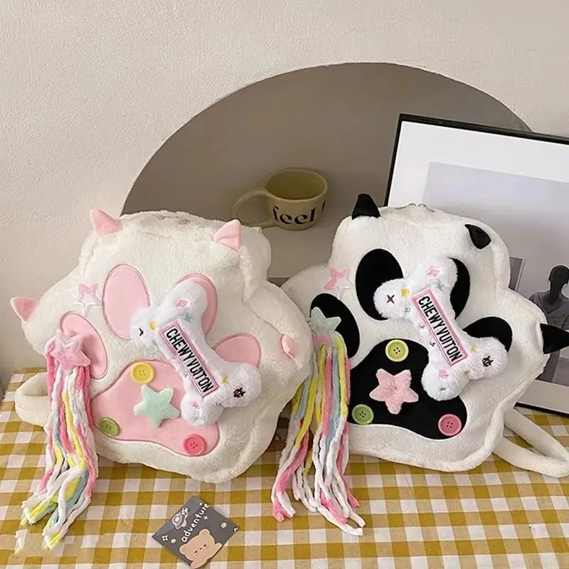 

Hot Cute Kawaii Cat Paw Plush Backpack Soft Furry Cartoon Bag With Adjustable Straps Fashion Purse For Women Girls Holiday Gifts