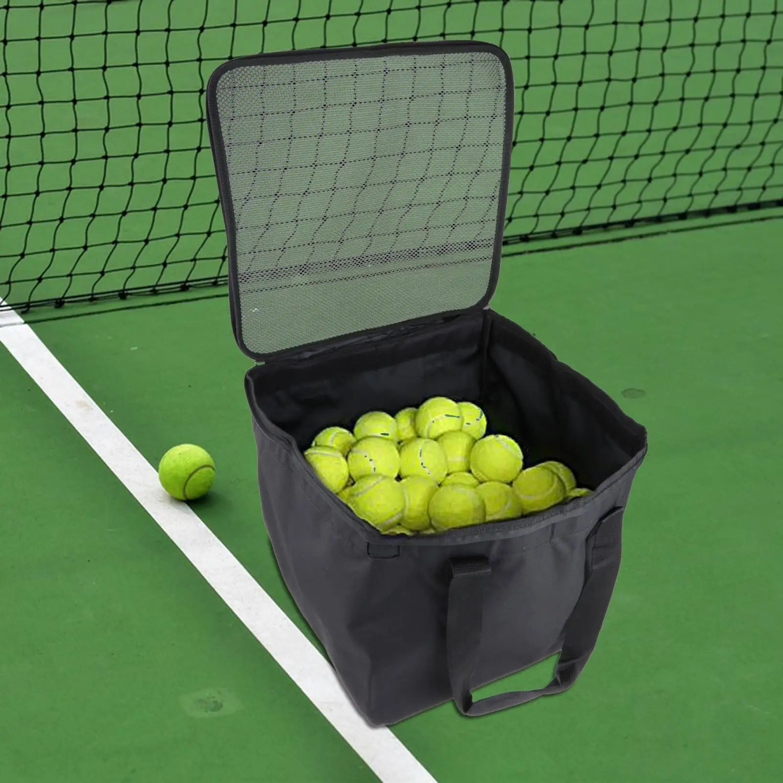 Tennis Ball Cart Bag Holds 160 Balls Large Ball Capacity Oxford Fabric Storage Bag Black Compact Tennis Ball Basket for Teaching