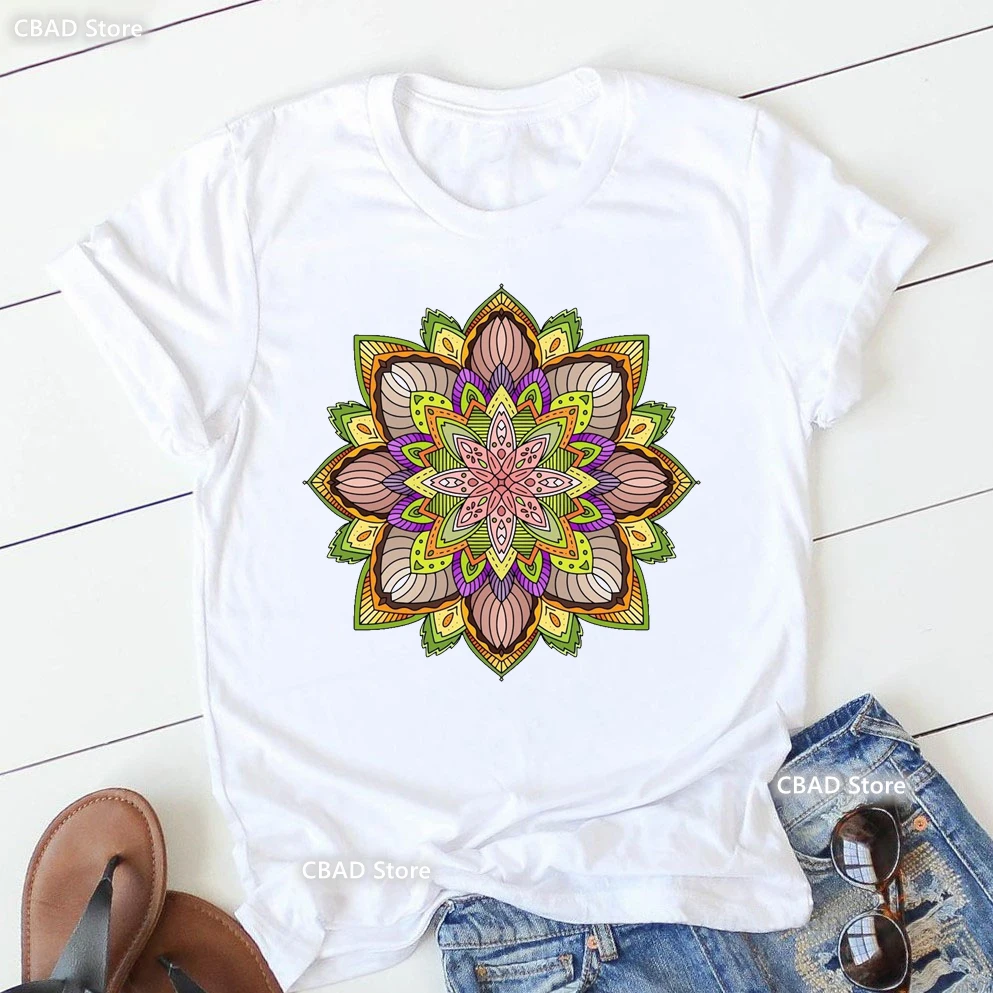 

Women'S Clothing Mandala Flowers Print T Shirt Girls Tie-Dye Buddha Tshirt Femme Summer Fashion Zen Hobo Boho Paix T-Shirt