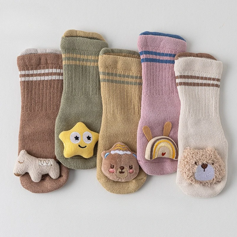 1 Pair Winter Thermal Baby Walking Socks for 0-3 Year Cotton Plush Non-Slip Soles Newborn Toddler First Walkers Slippers Sock