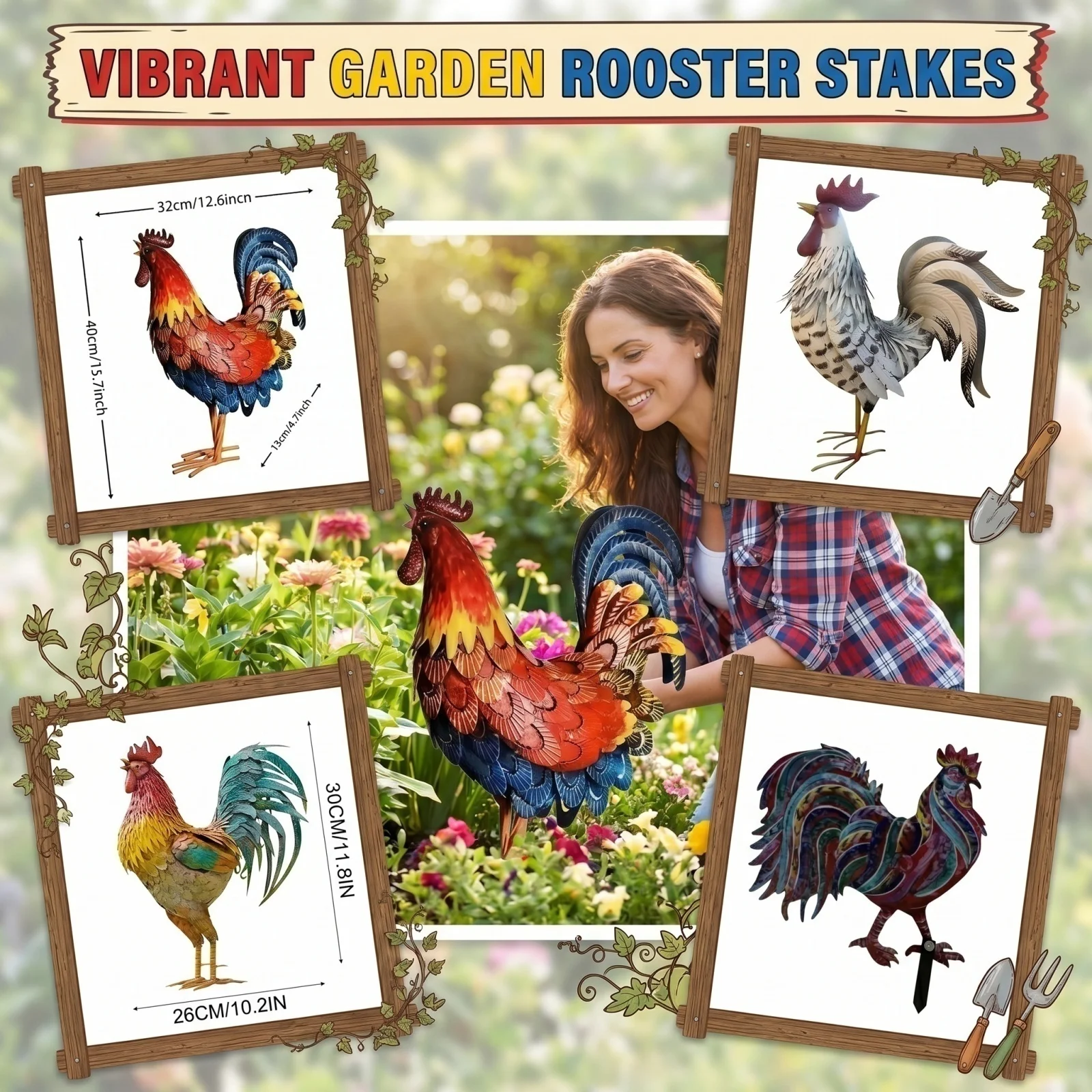 Creative Rooster-shaped Garden Stake Simulation Chicken Decorative Colored Garden Stakes Outdoor Yard Decoration