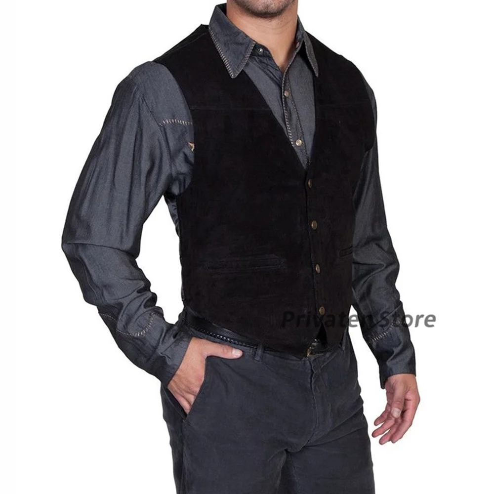 Vest For Men Suede V-neck Single Bbreasted Button Deep Brown Quick Shipping Vintage Steampunk Male Waistcoat chaleco hombre